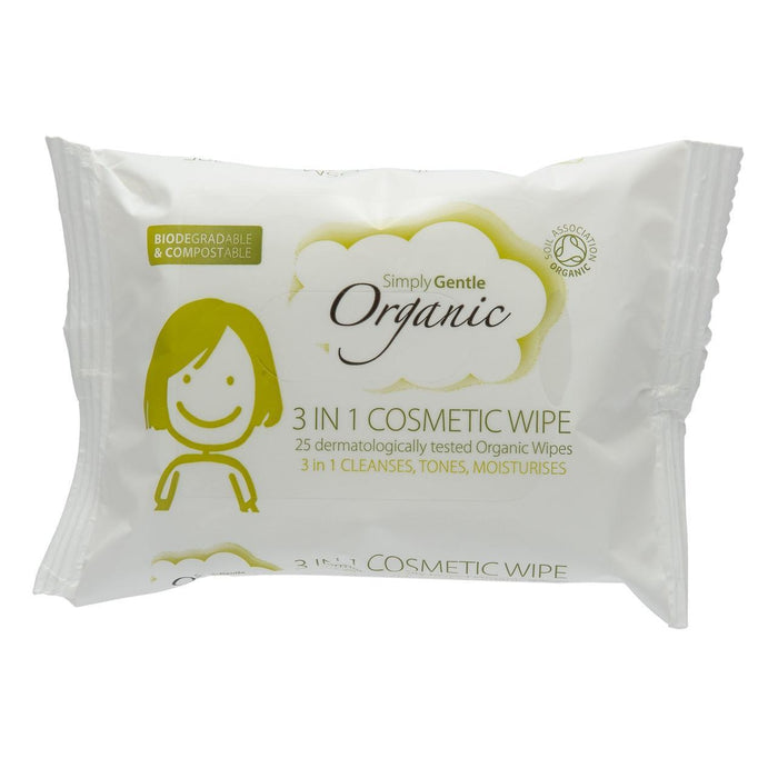 Simplemente suave orgánico 3 en 1 toallita cosmética 25 por paquete