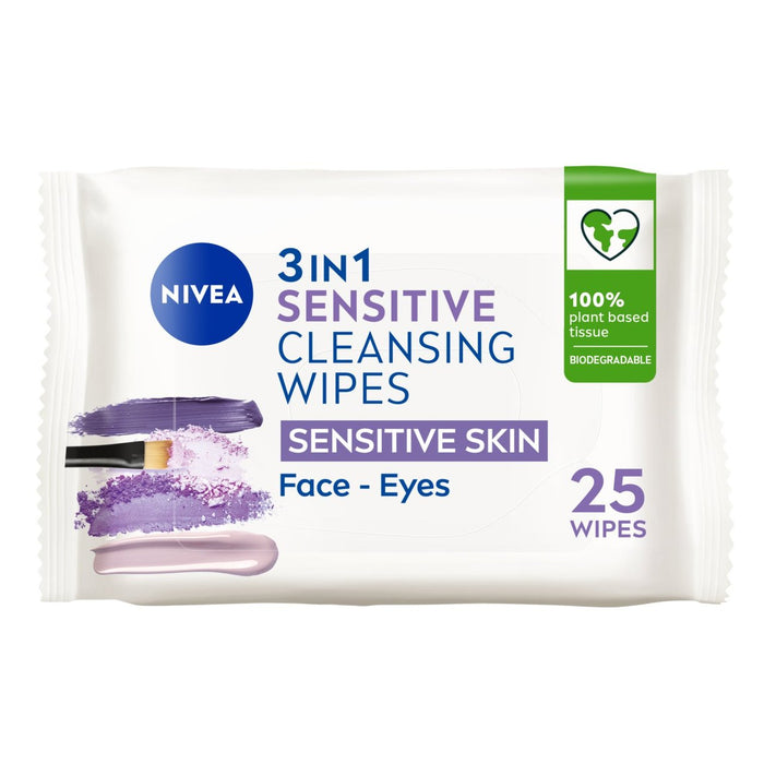 NIVEA Biodégradable Sensitive Nettoying Face Wipes 25 par pack