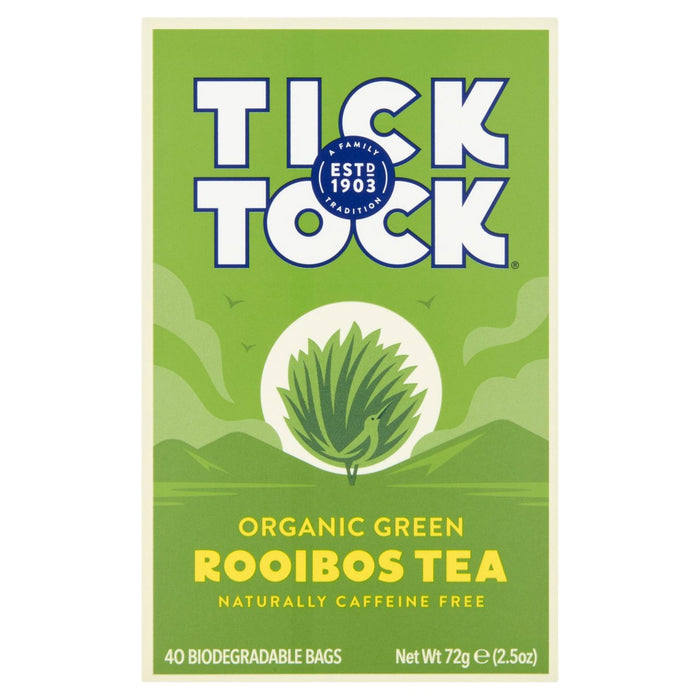 Tick ​​Tock Organic Rooibos Green Tea Sacs 40 par paquet