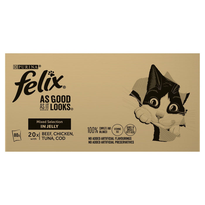 Felix aussi bien qu'il a l'air de la viande et du poisson des aliments pour chats 80 x 100g
