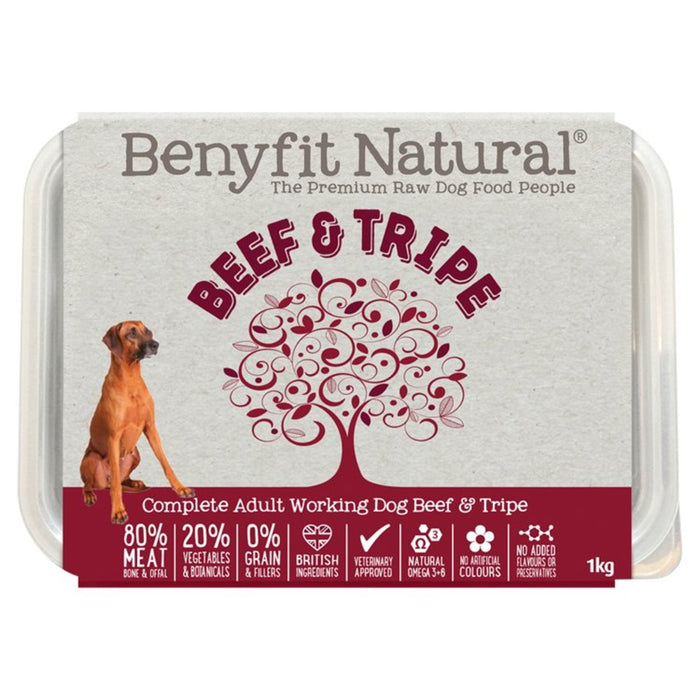 Benyfit Natural Beef & Tripe Complete Adult Raw Working Food Food 1 kg